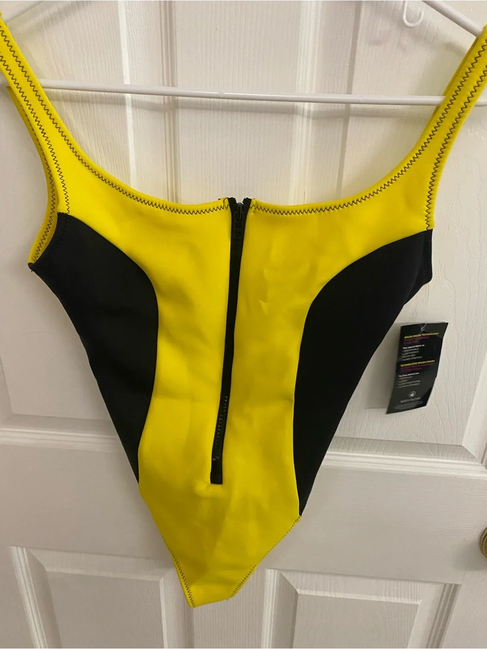 Body Glove NWT time after Yellow and Black Front Zip Athletic One-Piece Swimsuit - Picture 6 of 8